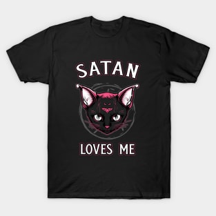 Satan Loves Me Funny Satanic Kitty Goth T-Shirt